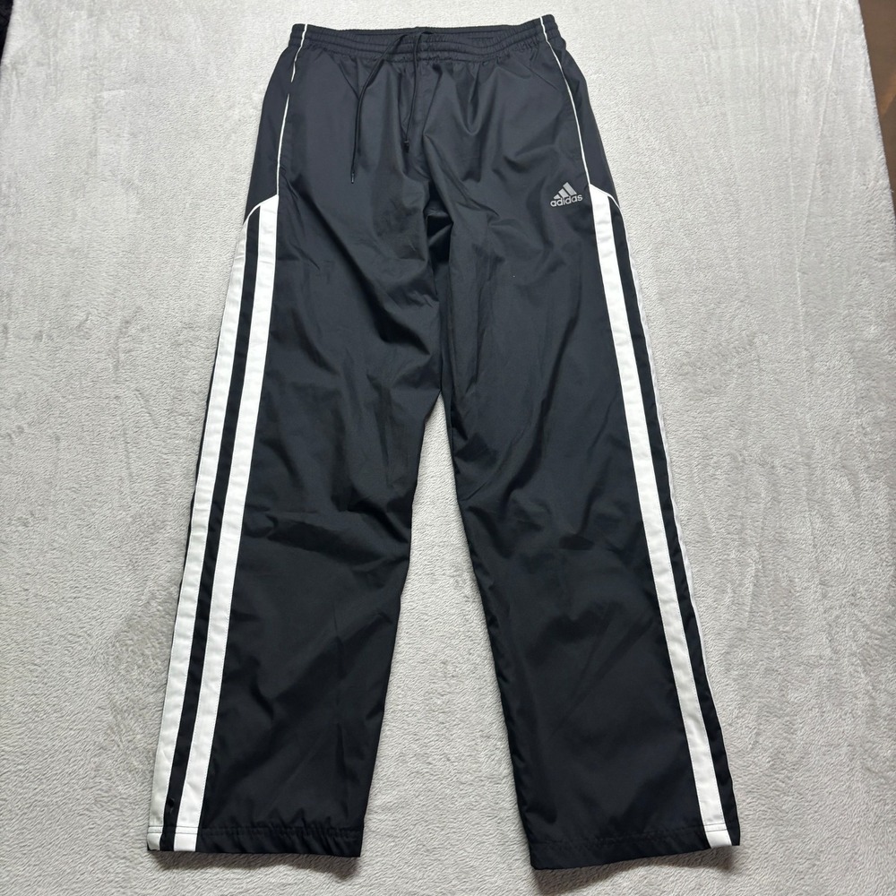 Vintage Y2K Adidas Windbreaker Track Pants Mens L Black Stripe Baggy Mesh Lined‎